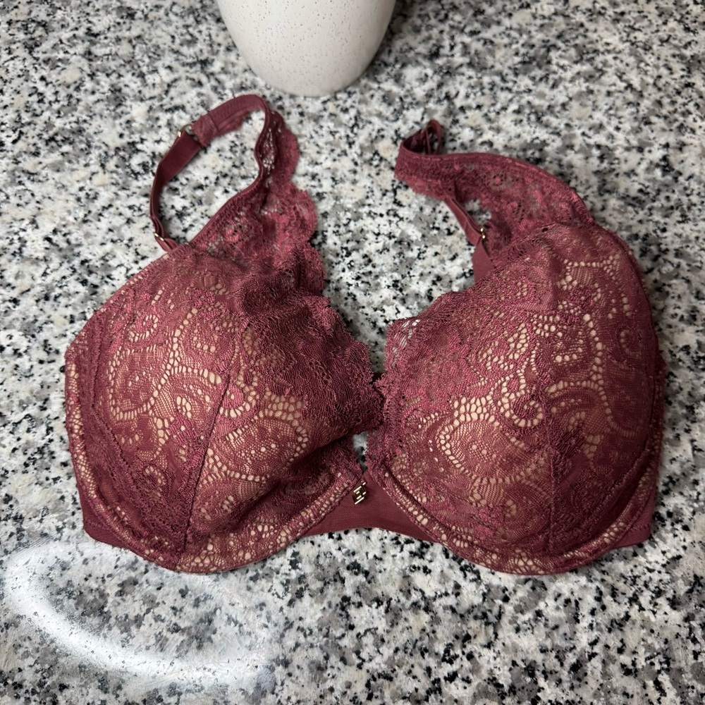 ThirdLove Uplift Plunge Bra in a Mulberry Color With Lace Detailing Size 30F